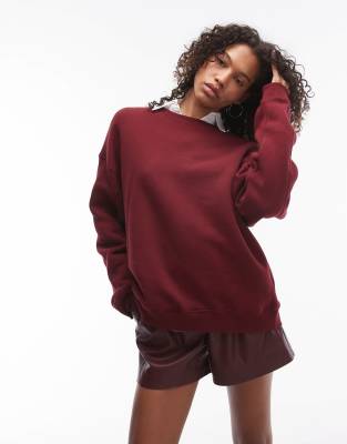 Topshop – Premium – Vinröd sweatshirt med dekorativ söm - view 1