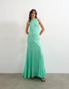 Model wearing Premium viscose high neck open back maxi dress in apple green