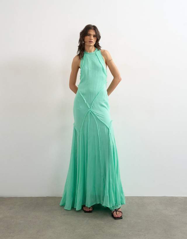 mint green topshop dress - High Neck Open Back Maxi - Women - Viscose - 10 US P100424-excluded