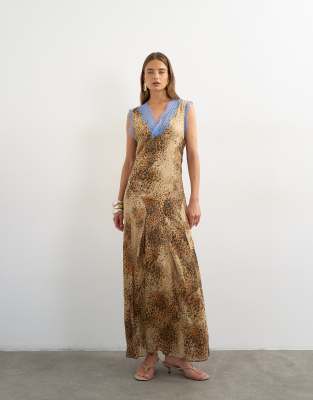Topshop Premium Viscose Lace Insert Pintucked Maxi Tea Dress In Multi