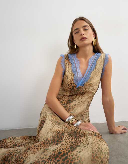 topshop navy lace dress Topshop Lace Insert grown on shoulder Midi Dress in deep Blue