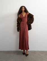 Topshop premium viscose lace insert pintucked maxi tea dress in rust
