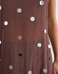 Model wearing Premium viscose organza longline embellished cami in chocolate