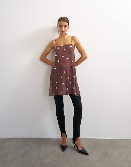 Topshop premium viscose organza longline embellished cami in chocolate, 4 of 4