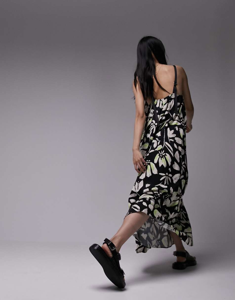 Topshop premium viscose twill graphic floral contrast stitch chuck