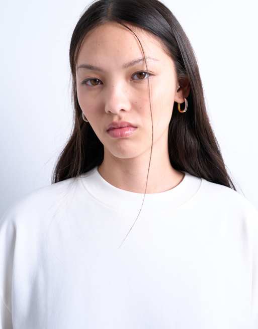 Topshop – Premium – Vit, långärmad t-shirt i skaterstil, 3 av 4