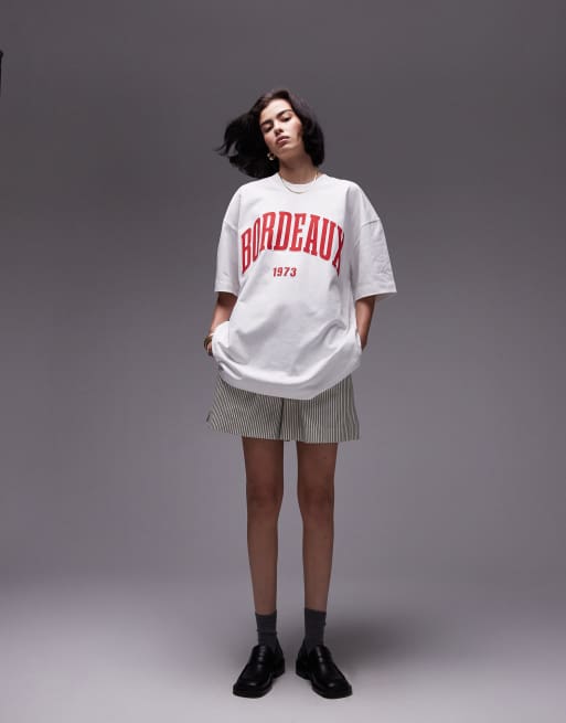 Topshop – Premium – Vit t-shirt i extra oversize med Bordeaux 1973-tryck, 4 av 4