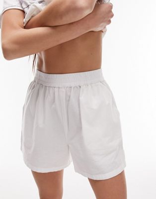 Shop Topshop Premium Washed Cotton Pull On Relaxed Runner Short In White