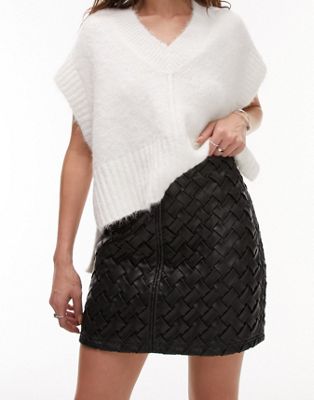 premium weave mini skirt in black