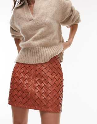 Topshop premium weave mini skirt in terracotta