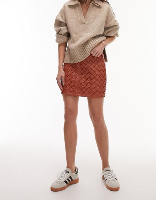 Topshop premium weave mini skirt in terracotta