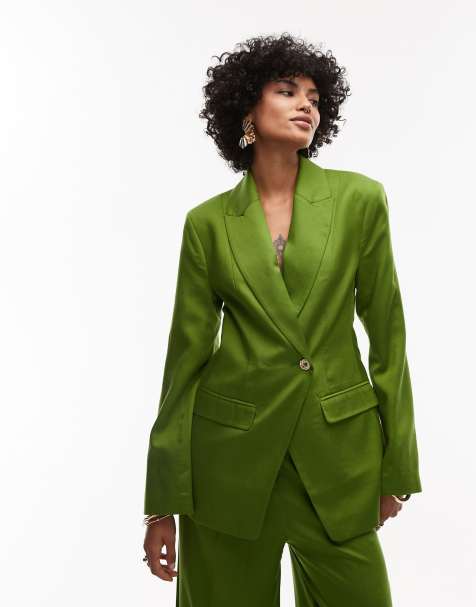 Topshop premium wedding guest occasion blazer in green - part of a set - view 1