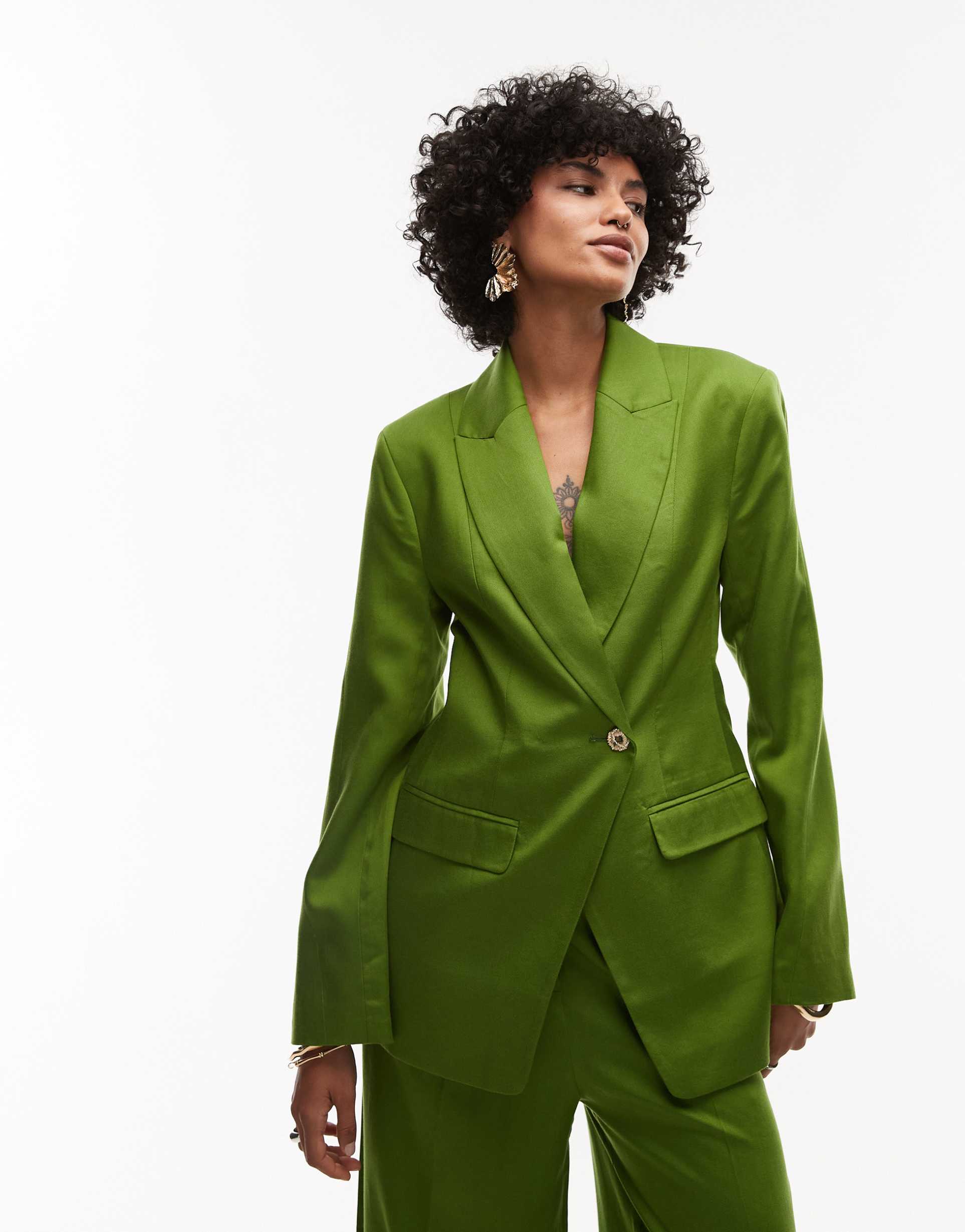 topshop premium wedding guest occasion blazer in green - part of a set