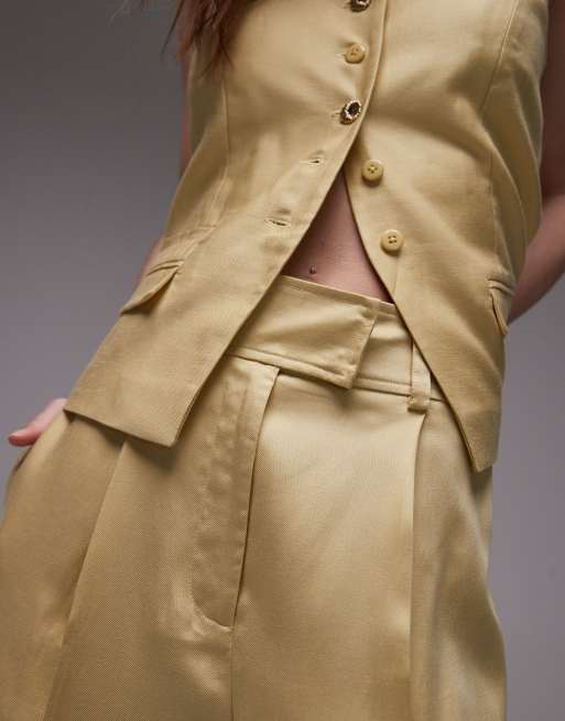 Topshop premium wedding guest occasion tailored pleated wide leg pants in buttermilk - part of a set