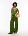 [Topshop] Topshop premium wedding guest occasion tailored pleated wide leg pants in green (part of a set) 16 GREEN