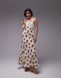 [Topshop] Topshop premium white and orange floral and lace maxi slip dress 12 orange