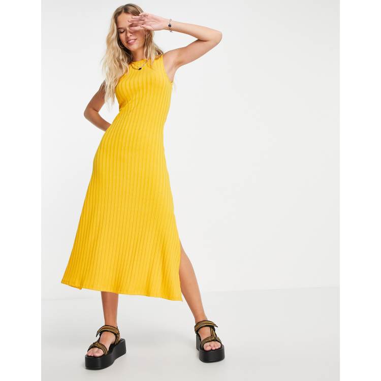 Mustard ribbed midi dress store