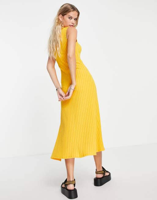 Mustard ribbed deals midi dress