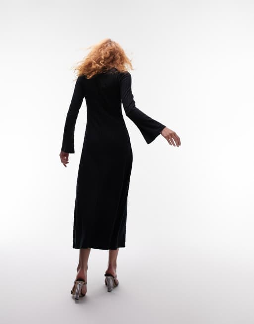 Black jersey midi dress with sleeves sale