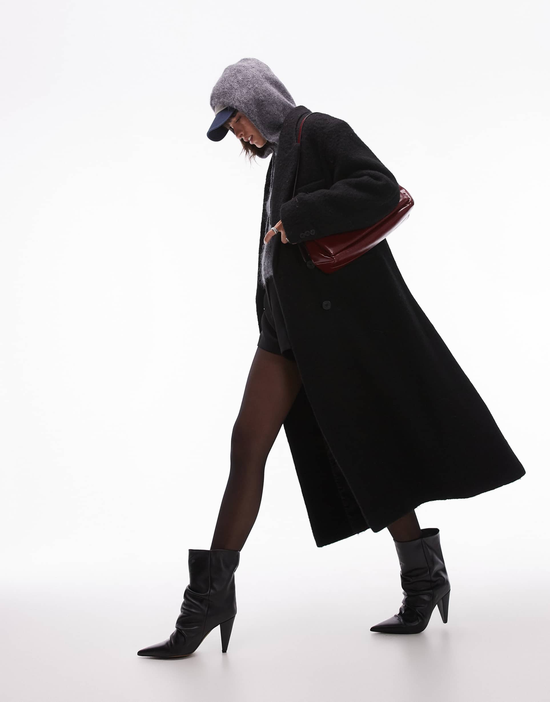 topshop premium wool blend brushed formal coat in black