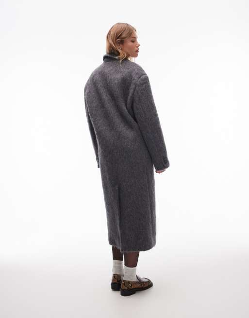 Topshop premium wool blend brushed formal coat in gray