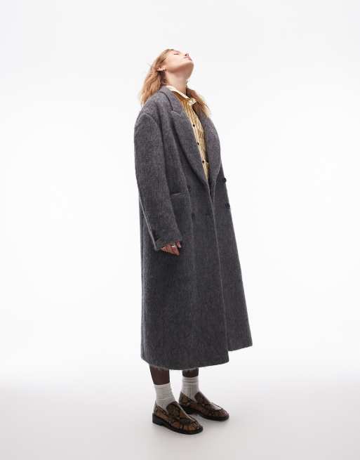 Topshop premium wool blend brushed formal coat in grey ASOS