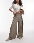 [Topshop] Topshop premium wrap around extreme wide leg tailored pants in stone-Neutral 4 stone