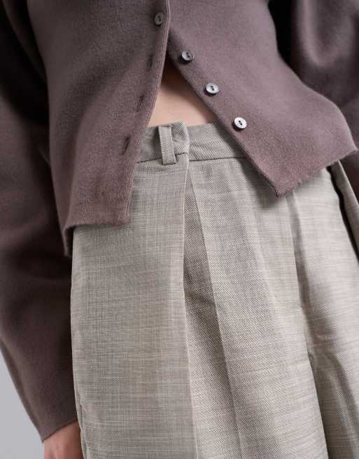 Topshop premium wrap around extreme wide leg tailored trousers in stone - STONE, 4 of 5