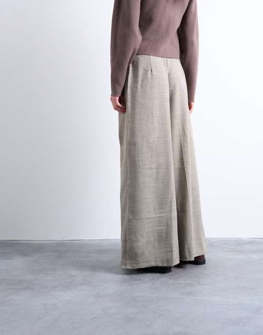 Topshop premium wrap around extreme wide leg tailored trousers in stone - STONE, 5 of 5