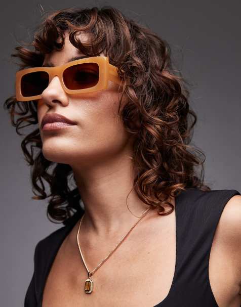 Topshop – Premium – Zanzibar – Kolabruna, rektangulära solglasögon i acetat - view 1