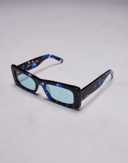 Topshop Premium Zanzibar rectangular acetate sunglasses in blue tort, 2 of 3