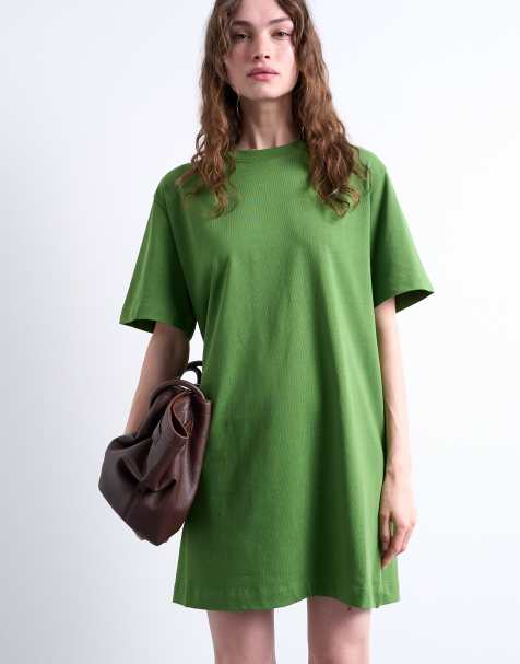 Topshop oversized premium short sleeve t-shirt dress in green