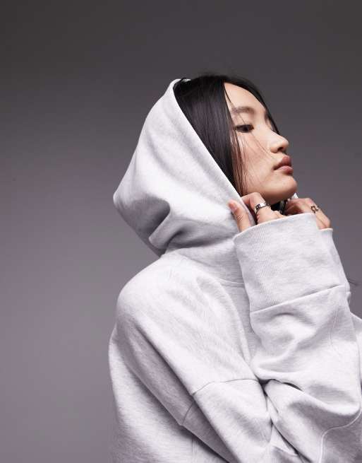 Topshop premium zip through over size hoodie in grey marl