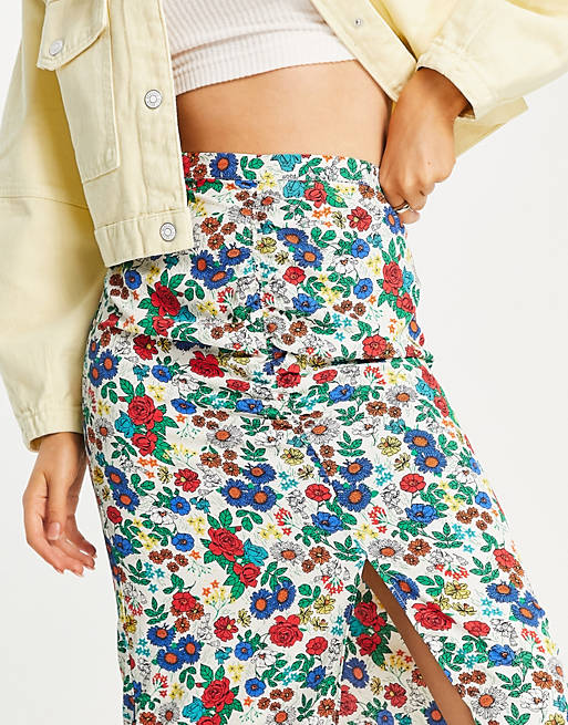 Skirts Topshop primary floral ruched front skirt in multi 