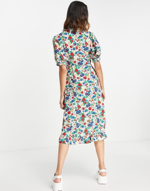 Topshop – Primary – Wickel-Midikleid mit Rüschen und buntem Blumenmuster , 3 von 4