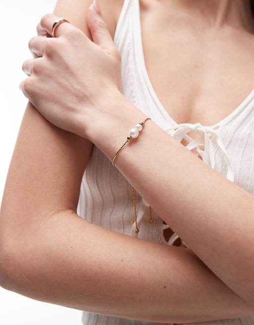 Topshop - Prin - Bracciale in acciaio inossidabile dorato con perle
