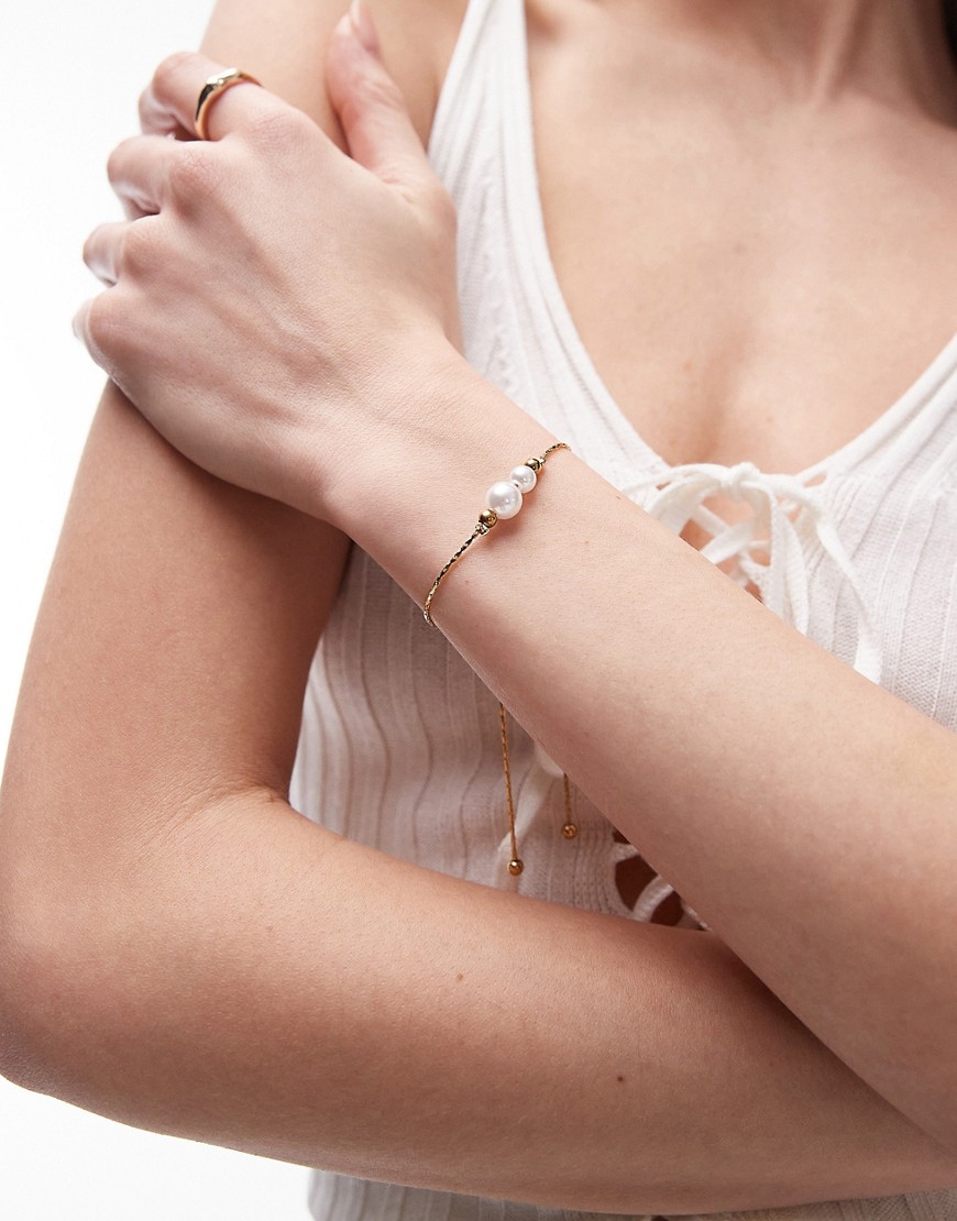 Topshop Prin stainless steel bracelet with pearls in gold tone