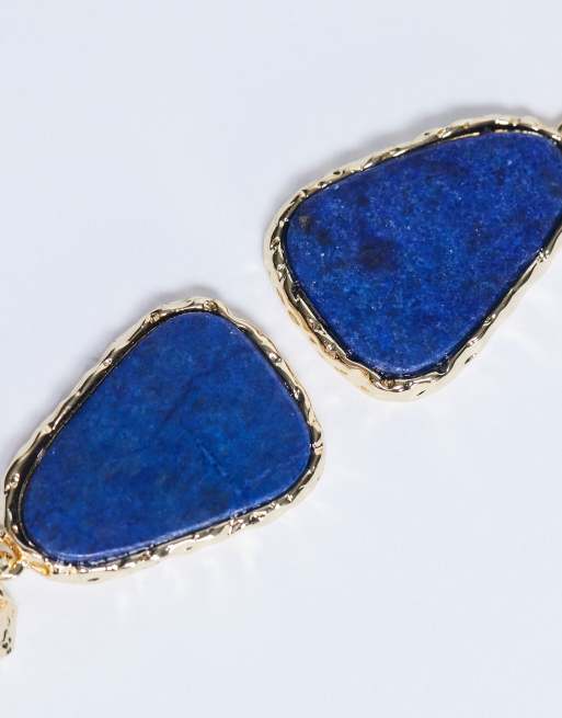 Topshop - Prince - Boucles d'oreilles texturées avec pierre - Doré/bleu de cobalt, 3 de 3