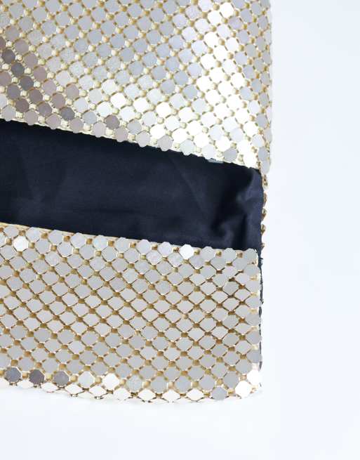 Topshop Prince Chainmail oversized clutch bag in gold, 3 of 4