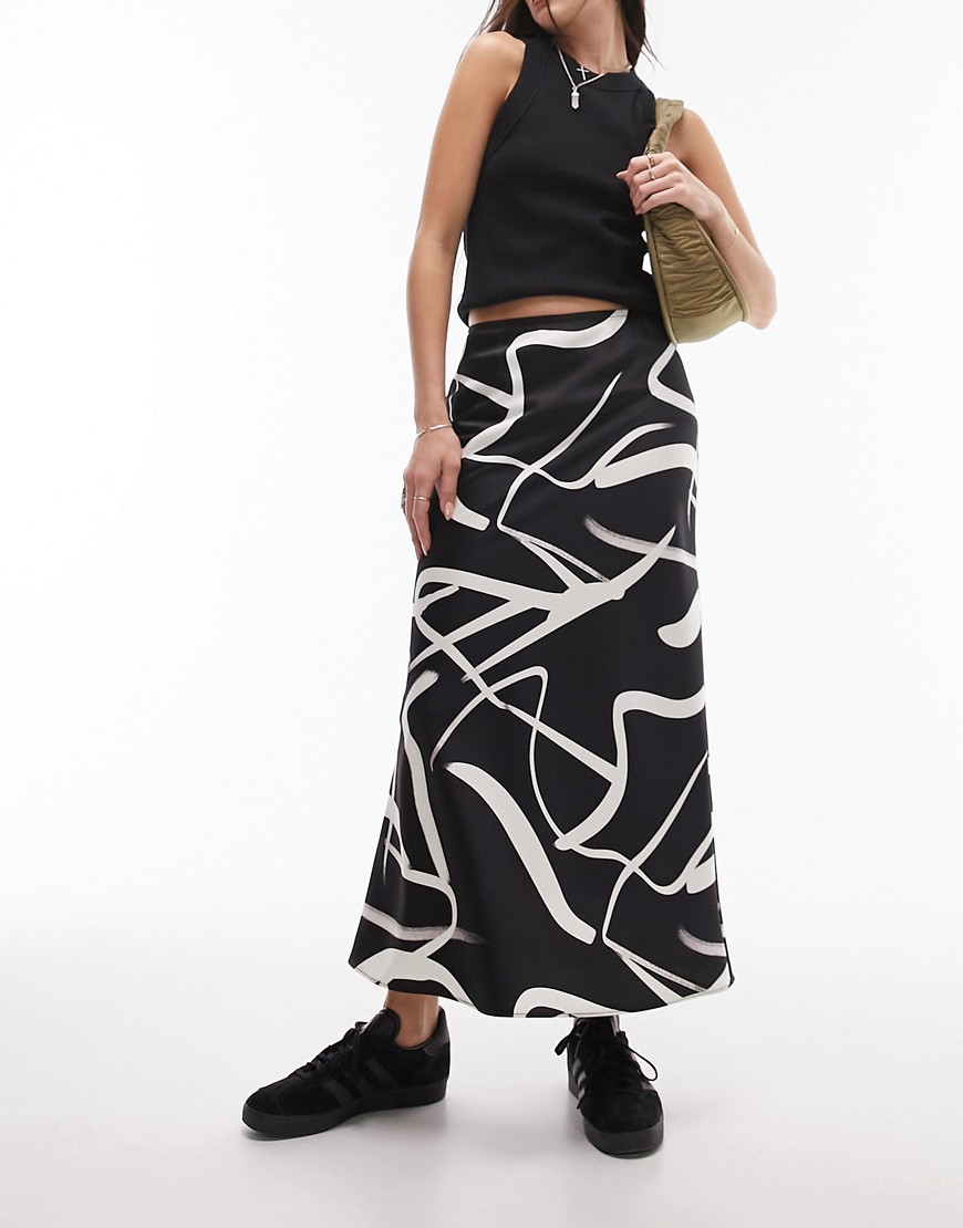 Topshop Print Bias Maxi Skirt In Mono-multi