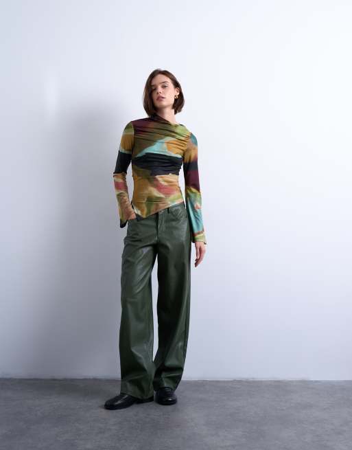 Topshop print slash neck asymmetric top in multi