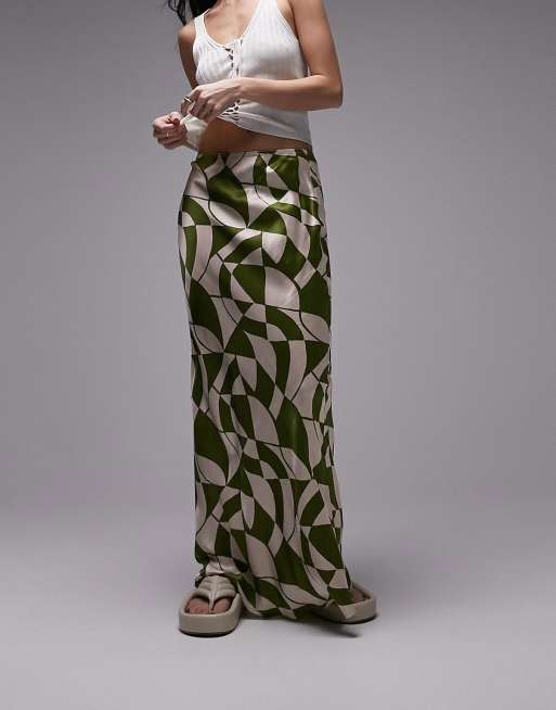 Topshop printed bias maxi skirt in olive (part of a set)