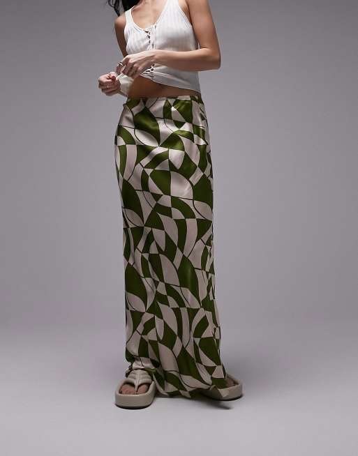 Topshop printed bias maxi skirt in olive - part of a set | ASOS