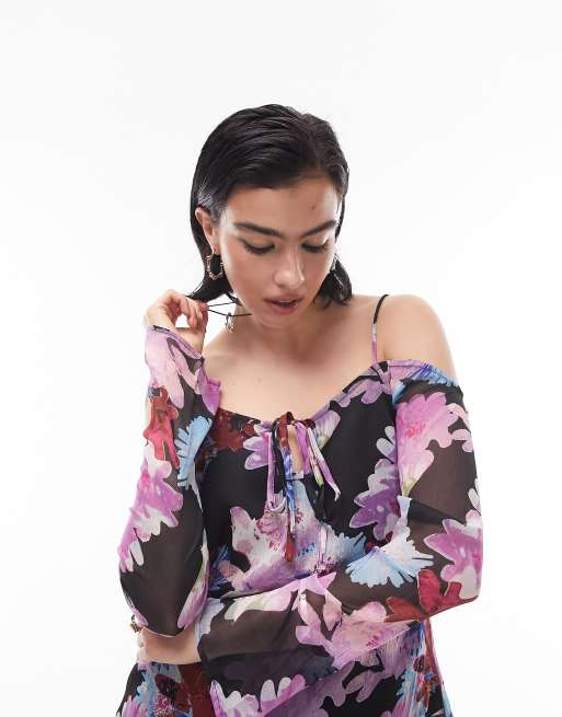 Black floral store cold shoulder top