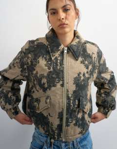 Printed cotton jacket in green