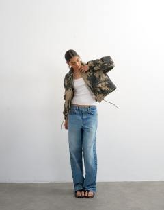 Model wearing Printed cotton jacket in green