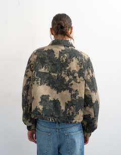Model wearing Printed cotton jacket in green