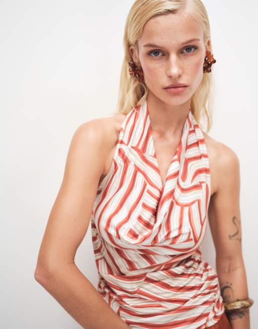 Topshop printed cowl neck halter top in multi, 4 of 7