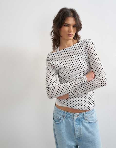 Topshop printed double layer long sleeve top in mono - view 1