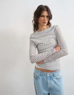 Printed double layer long sleeve top in mono